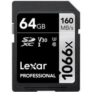 64GB Lexar Professional 1066x SDXC UHS-I cards, up to 160MB/s read 70MB/s write C10 V30 U3
