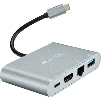 Canyon Multiport Docking Station with 5 ports: 1*Type C male+1*HDMI+1*RJ45+2*USB3.0, Input 100-240V, Output USB-C PD 60W&USB-A 5V/<wbr>1A, cabel length 0.11m, Rubber coating, Space grey, 93*54*17mm, 0.075kg - Metoo (2)