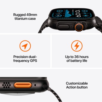 Apple Watch Ultra 2 2024 GPS + Cellular 49mm Black Titanium Case with Black Trail Loop - M/<wbr>L,Model A2986 - Metoo (7)
