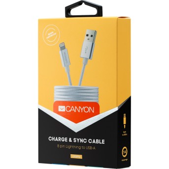 CANYON CFI-3 Lightning USB Cable for Apple, braided, metallic shell, cable length 1m, Pearl White, 14.9*6.8*1000mm, 0.02kg - Metoo (2)
