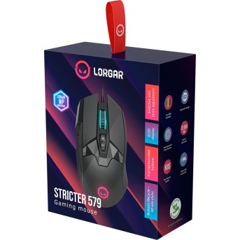 LORGAR Stricter 579, gaming mouse, 9 programmable buttons, Pixart PMW3336 sensor, DPI up to 12 000, 50 million clicks buttons lifespan, 2 switches, built-in display, 1.8m USB soft silicone cable, Matt UV coating with glossy parts and RGB lights with 4 LED - Metoo (8)