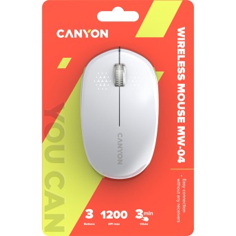 CANYON MW-04, Bluetooth Wireless optical mouse with 3 buttons, DPI 1200 , with1pc AA canyon turbo Alkaline battery,White, 103*61*38.5mm, 0.047kg - Metoo (6)