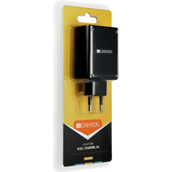 CANYON Universal 4xUSB AC charger (in wall) with over-voltage protection, Input 100V-240V, Output 5V-5A, with Smart IC, black glossy color+orange plastic part of USB, 96.8*52.48*28.5mm, 0.09kg - Metoo (3)