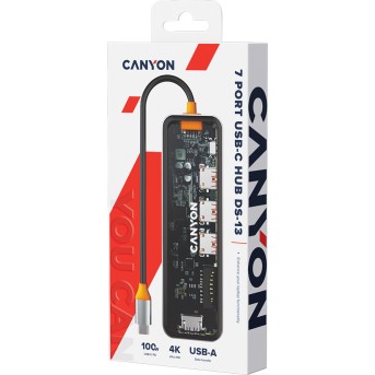 CANYON DS-13, USB-hub, Size: 137.9mm*42.7mm*15mm Weight: 167.5gCable length: 155mm Material: Zinc alloy+Tempered glass+TPE Port: Type-C To USB3.0*3(5Gbps)+SD/<wbr>TF 3.0(5Gbps)+HDMI(4K@30Hz),Space Grey - Metoo (7)