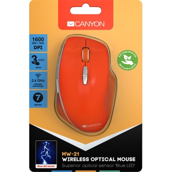 Canyon 2.4 GHz Wireless mouse ,with 7 buttons, DPI 800/<wbr>1200/<wbr>1600, Battery:AAA*2pcs ,Red 72*117*41mm 0.075kg - Metoo (4)