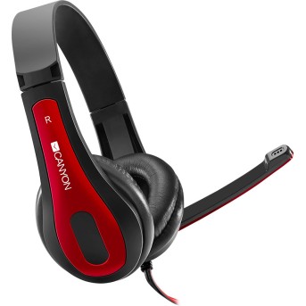 CANYON HSC-1 basic PC headset with microphone, combined 3.5mm plug, leather pads, Flat cable length 2.0m, 160*60*160mm, 0.13kg, Black-red - Metoo (1)