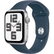 Apple Watch SE GPS 44mm Silver Aluminium Case with Storm Blue Sport Band - S/M,Model A2723