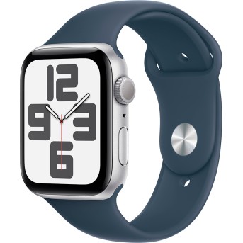 Apple Watch SE GPS 44mm Silver Aluminium Case with Storm Blue Sport Band - M/<wbr>L,Model A2723 - Metoo (1)