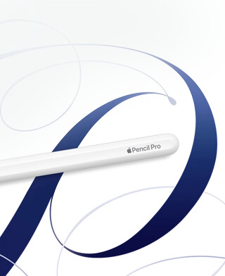 Apple Pencil Pro lying flat against hand drawn designs showcasing its advanced feaures for creativity