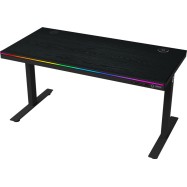 Dual-motor sit/stand adjustable-height gaming desk with wireless charger, RGB lighting, control pa..