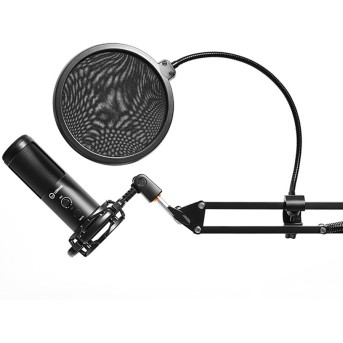 LORGAR Gaming Microphones, Black, USB condenser microphone with boom arm stand, pop filter, tripod stand. including 1* microphone, 1*Boom Arm Stand with C-clamp, 1*shock mount, 1*pop filter, 1*windscreen cap, 1*2.5m type-C USB cable, 1* Extra tripod - Metoo (6)
