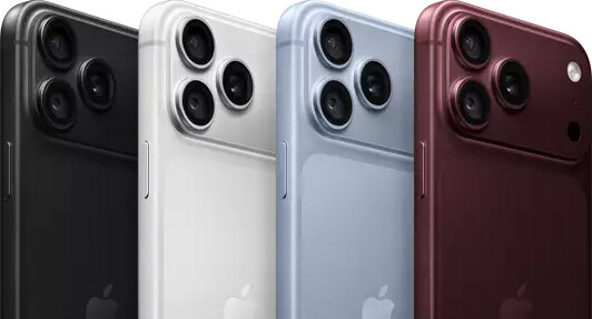 iPhone 18 Pro devices in a row, back exterior, all four colors: Black, Glacier, Silver, Burgundy, Pro Fusion camera system in top left corner, 3 lenses, microphone, flash