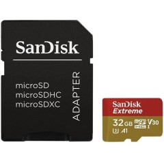 SanDisk Extreme microSDHC 32GB + SD Adapter for Action Sports Cameras - 100MB/<wbr>s A1 C10 V30 UHS-I U3; EAN: 619659155100