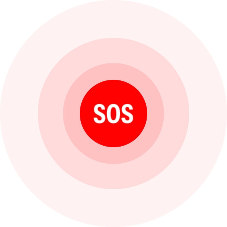 Red circle containing the word SOS, representing Emergency SOS capability