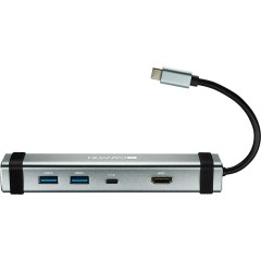 Canyon Multiport Docking Station with 4 ports:1*Type C male+1*Type C female+2*USB3.0+1*HDMI, Input 100-240V, Output USB-C PD 5-20V/<wbr>3A&USB-A 5V/<wbr>1A, cabel 0.12m, Space grey, 150.8*33.7*24mm, 0.112kg