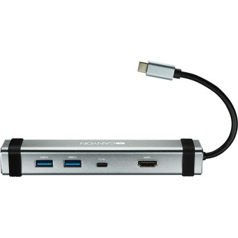 Canyon Multiport Docking Station with 4 ports:1*Type C male+1*Type C female+2*USB3.0+1*HDMI, Input 100-240V, Output USB-C PD 5-20V/<wbr>3A&USB-A 5V/<wbr>1A, cabel 0.12m, Space grey, 150.8*33.7*24mm, 0.112kg - Metoo (1)