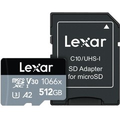 LEXAR Professional 1066x 512GB microSDHC/<wbr>microSDXC UHS-I Card SILVER Series with adapter