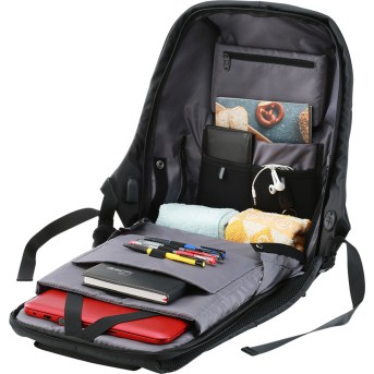 Anti-theft backpack for 15.6"-17" laptop, material 900D glued polyester and 600D polyester, black, USB cable length0.6M, 400x210x480mm, 1kg,capacity 20L - Metoo (2)