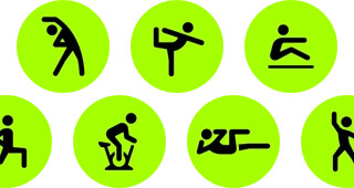 Workout app activities, including Yoga, Rower, Functional Strength Training, Indoor Cycle, and Core Training, represented by icons