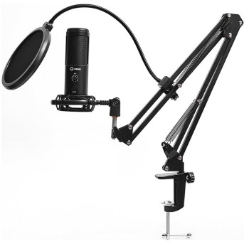 LORGAR Gaming Microphones, Black, USB condenser microphone with boom arm stand, pop filter, tripod stand. including 1* microphone, 1*Boom Arm Stand with C-clamp, 1*shock mount, 1*pop filter, 1*windscreen cap, 1*2.5m type-C USB cable, 1* Extra tripod - Metoo (1)