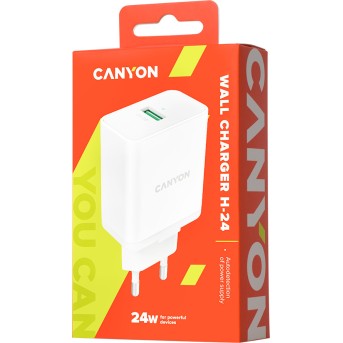 Canyon, Wall charger with 1*USB, QC3.0 24W, Input: 100V-240V, Output: DC 5V/<wbr>3A,9V/<wbr>2.67A,12V/<wbr>2A, Eu plug, Over-load, over-heated, over-current and short circuit protection, CE, RoHS ,ERP. Size:89*46*26.5 mm,58g, White - Metoo (4)