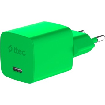 ttec SmartCharger GAN 20W PD Travel Fast Charger + USB-C - Lightning Cable 120cm, Neon Green в Metoo.kz - Metoo (3)