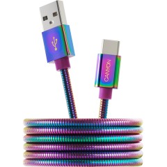 CANYON UC-7 Type C USB 2.0 standard cable, Power output 5V/<wbr>9V 2A, OD 3.8mm, metal shell, cable length 1.2m, Rainbow, 14*6*1000mm, 0.04kg