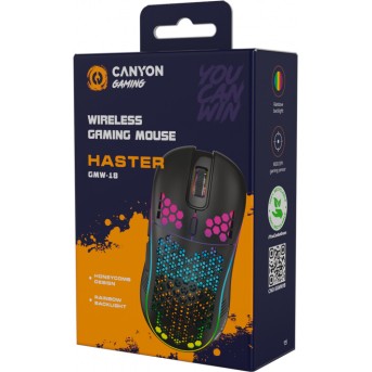Canyon 7keys Gaming 2.4G wireless mouse, KA8 sensor, DPI up to 1600, rubber coating on panel, Huano 1million switch, 45cm PVC cable, ABS material. 400mAh battery, size: 125.8*63.7*41mm, weight: 95g, Black в Metoo.kz - Metoo (6)