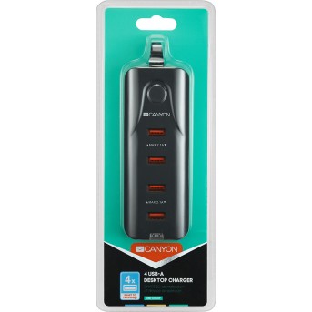 CANYON Universal 4xUSB AC charger (in wall) with over-voltage protection, Input 100V-240V, Output 5V-4.2A, with Smart IC, Black rubber coating+ orange plastic part of USB, 127.7*50*24.5mm, 0.126kg - Metoo (1)