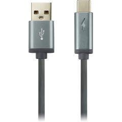 CANYON Type C USB 2.0 standard cable with LED indicator, Power & Data output, 5V/<wbr>9V 2A, OD 3.8mm, PVC Jacket, 1m, drak grey, 0.03kg