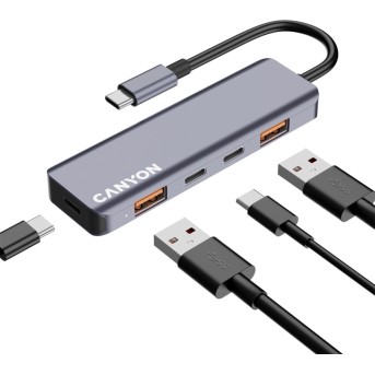 CANYON hub DS-18 5in1 USB-C Grey в Metoo.kz - Metoo (5)