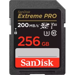 SanDisk Extreme PRO 256GB SDXC Memory Card + 2 years RescuePRO Deluxe up to 200MB/<wbr>s & 140MB/<wbr>s Read/<wbr>Write speeds, UHS-I, Class 10, U3, V30, EAN: 619659188658