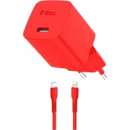 ttec SmartCharger GAN 20W PD Travel Fast Charger + USB-C - Lightning Cable 120cm, Neon Red..