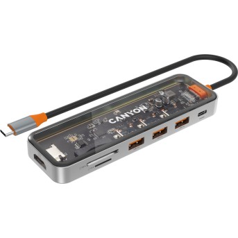CANYON DS-13, USB-hub, Size: 137.9mm*42.7mm*15mm Weight: 167.5gCable length: 155mm Material: Zinc alloy+Tempered glass+TPE Port: Type-C To USB3.0*3(5Gbps)+SD/TF 3.0(5Gbps)+HDMI(4K@30Hz),Space Grey в Metoo.kz - Metoo (2)