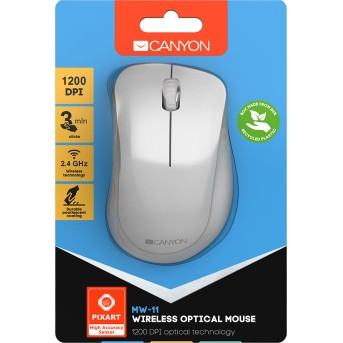 Canyon 2.4 GHz Wireless mouse ,with 3 buttons, DPI 1200, Battery:AAA*2pcs ,pearl white grey67*109*38mm 0.063kg - Metoo (4)