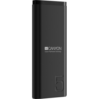 CANYON Power bank 5000mAh Li-poly battery, Input 5V/<wbr>2A, Output 5V/<wbr>2.1A, with Smart IC, Black, USB cable length 0.25m, 120*52*12mm, 0.120Kg - Metoo (1)