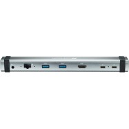 Canyon Multiport Docking Station with 7 ports: 2*Type C+1*HDMI+2*USB3.0+1*RJ45+1*audio 3.5mm, Input 100-240V, Output USB-C PD 5-20V/3A&USB-A 5V/1A, with type c to type c cabel 0.3m, Space gray, 226*33.7*24mm, 0.174kg