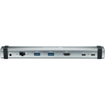 Canyon Multiport Docking Station with 7 ports: 2*Type C+1*HDMI+2*USB3.0+1*RJ45+1*audio 3.5mm, Input 100-240V, Output USB-C PD 5-20V/<wbr>3A&USB-A 5V/<wbr>1A, with type c to type c cabel 0.3m, Space gray, 226*33.7*24mm, 0.174kg - Metoo (1)