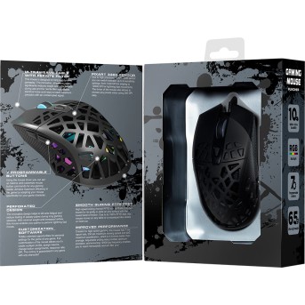 Puncher GM-20 High-end Gaming Mouse with 7 programmable buttons, Pixart 3360 optical sensor, 6 levels of DPI and up to 12000, 10 million times key life, 1.65m Ultraweave cable, Low friction with PTFE feet and colorful RGB lights, Black, size:126x67.5x39.5 - Metoo (5)