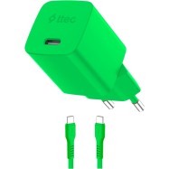 ttec SmartCharger GAN 20W PD Travel Fast Charger + USB-C - Lightning Cable 120cm, Neon Green..