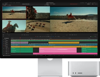 A movie being edited using Mac Studio and Studio Display