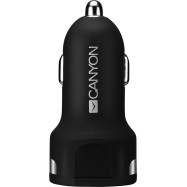 CANYON Universal 2xUSB car adapter, Input 12V-24V, Output 5V-2.4A, with Smart IC, black rubber coating with silver electroplated ring, 59.5*28.7*28.7mm, 0.019kg