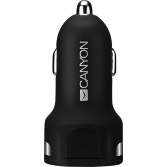CANYON Universal 2xUSB car adapter, Input 12V-24V, Output 5V-2.4A, with Smart IC, black rubber coating with silver electroplated ring, 59.5*28.7*28.7mm, 0.019kg - Metoo (1)