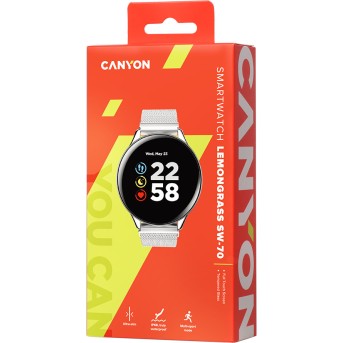 CANYON Lemongrass SW-70 Smart watch, 1.3inches IPS full touch screen, Zinc plastic body,IP68 waterproof, multi-sport mode with swimming mode, compatibility with iOS and android,Silver body with silver metal belt, Host: 44.5x11.6mm, Strap: 240x20mm, 53g - Metoo (3)