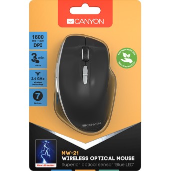 Canyon 2.4 GHz Wireless mouse ,with 7 buttons, DPI 800/<wbr>1200/<wbr>1600, Battery: AAA*2pcs,Black,72*117*41mm, 0.075kg - Metoo (4)