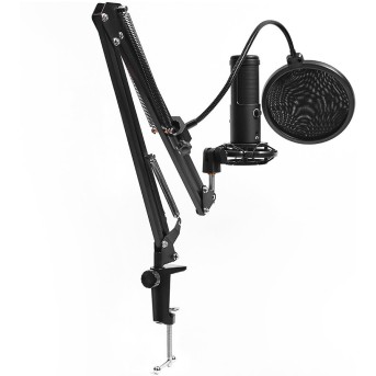 LORGAR Gaming Microphones, Black, USB condenser microphone with boom arm stand, pop filter, tripod stand. including 1* microphone, 1*Boom Arm Stand with C-clamp, 1*shock mount, 1*pop filter, 1*windscreen cap, 1*2.5m type-C USB cable, 1* Extra tripod - Metoo (3)