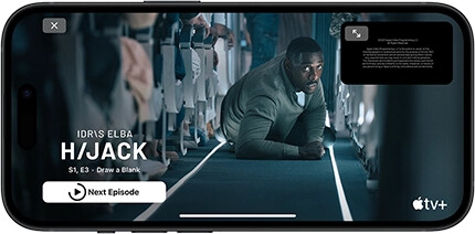 iPhone 15 playing Apple TV+ Hijack series