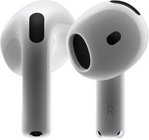AirPods 4 hardware, showing front and back view showcasing new design
