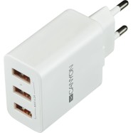 CANYON Universal 3xUSB AC charger (in wall) with over-voltage protection, Input 100V-240V, Output 5V-4.2A, with Smart IC, white glossy color+ orange plastic part of USB, 89*46.3*27.2mm, 0.063kg