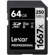 LEXAR 64GB Professional 1667x SDXC UHS-II cards, up to 250MB/s read 80MB/s write C10 V60 U3